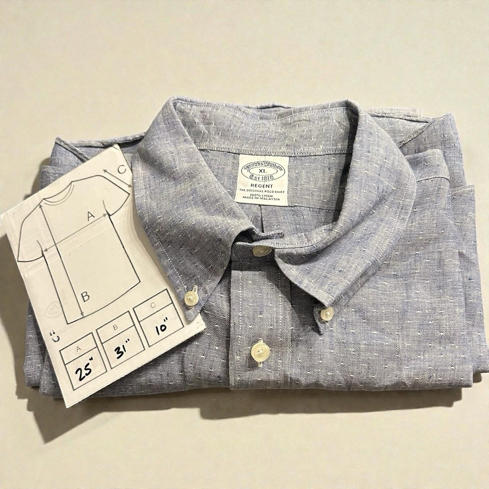 Brooks Brothers Mens Regent XL Irish Linen Shirt Baird McNutt Short Sleeve Blue - Picture 7 of 8